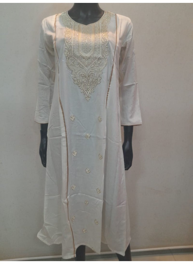 HANA & SARA Girls Arabic Jalabiya – Elegant White Embroidered Long Dress with Traditional Neck Work - Image 1
